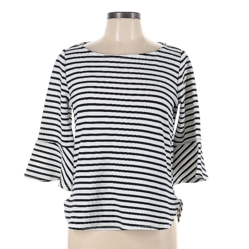 GREEN ENVELOPE Boatneck Stripe Top -Size Large Black & Off-White